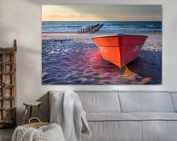 Rode boot op het strand van Zingst van Christian Müringer
