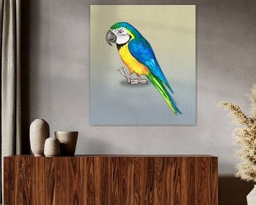 Blauwgele ara papegaai van Bianca Wisseloo