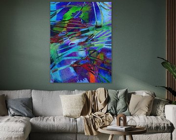 Modernes, abstraktes digitales Kunstwerk in Blau, Rot, Grün, Violett von Art By Dominic