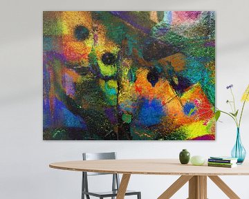 Modern, Abstract Digitaal Kunstwerk in Oranje, Geel, Groen, Zwart van Art By Dominic