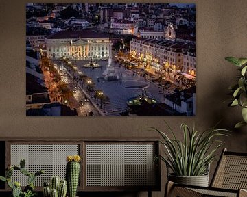 Lissabon, nachtzicht vanuit de glazenlift op Estátua do Rei Dom Pedro