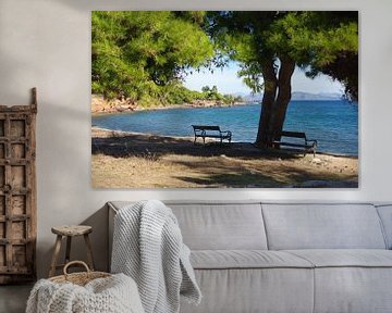 Resting benches on the coast near Mati (Greece) by Berthold Werner