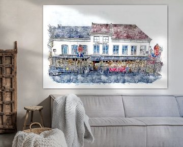 Das Teerzimmer in Bergen op Zoom (Aquarell)