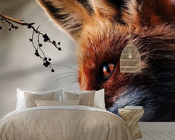 Vos met vlinder op zijn neus in het bos - Natuur - Dieren - Vossen - Insecten van Designer