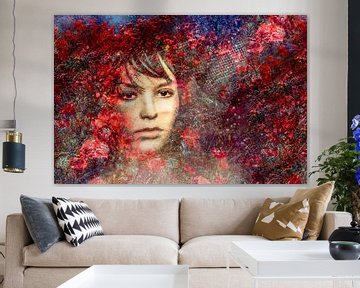 Portret met rode bloemen