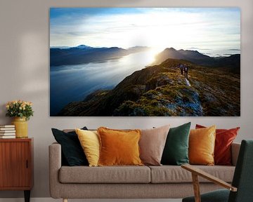 Berg met zon in noorwegen van Mooie Schilderijen