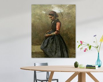 Een Pensief Meisje, Jean-Baptiste Corot