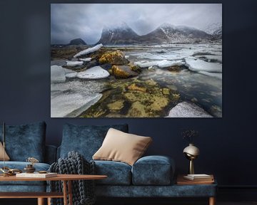 Winterse Fjord Lofoten van Peter Poppe