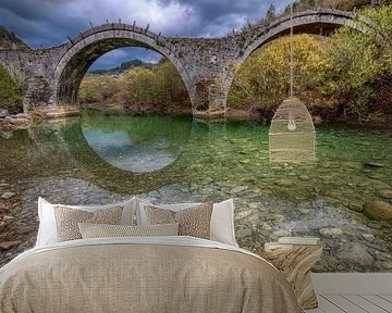 The old bridge of Plakida or Kalogeriko of Zagori at the region of Ioannina in Epirus Greece by Konstantinos Lagos