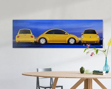 VW Beetle yellow Triptychon von aRi F. Huber