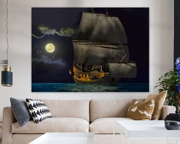 Zeilschip bij maanlicht van Lutz Roland Lehn
