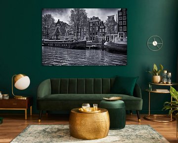 des péniches et des maisons de canal sur le Prinsengracht par une belle journée d'été sur Hans de Waay