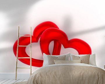 Twee rode ballonharten van Jörg Hausmann