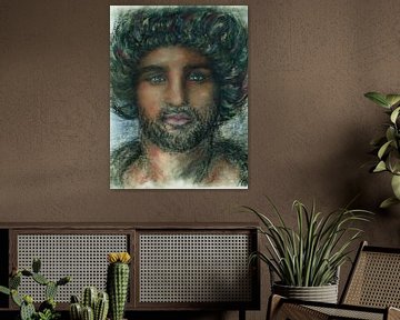 Portret in pastelkrijt van een stoere man. van Ineke de Rijk