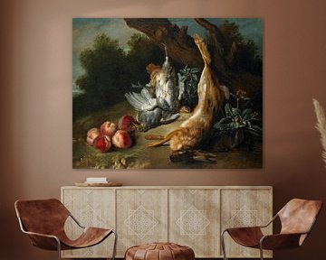 Stilleben mit totem Wild und Pfirsichen in einer Landschaft, Jean-Baptiste Oudry