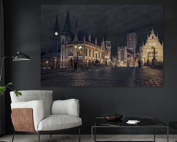 Nachtopname van historisch centrum vanop Sint Michielsbrug, Gent van Daan Duvillier | Dsquared Photography
