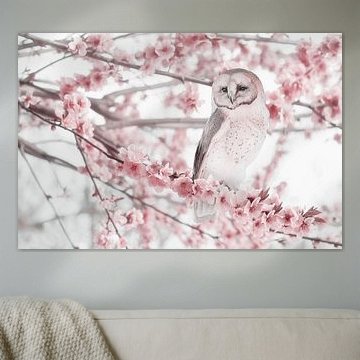 Beautiful Photo of Owl Amidst Spring Blossoms - Perfect for Nature Lovers and Interiors by Elianne van Turennout