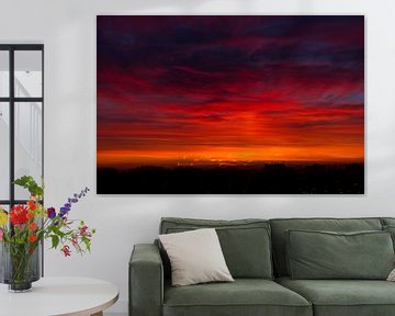 City Sunrise - panorama of red cloud sky with sunrise by Qeimoy