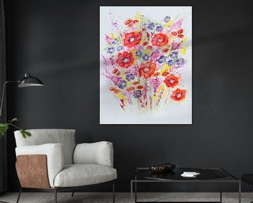 Watercolour of a colourful bouquet of flowers by Bianca ter Riet