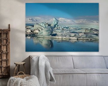 Paysage de l'Islande. Jökulsárlón, la plage de diamants et le glacier Vatnajökull sur Gert Hilbink