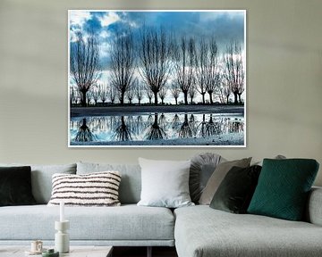wilgen met reflectie in water. Willows with reflection in water. van Mariska Asmus
