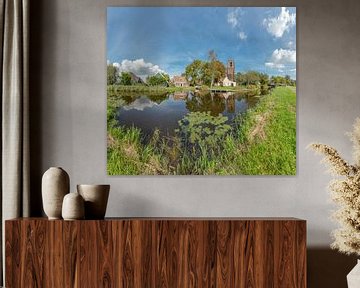 Village view with the Church Ransdorp on the Weersloot, Ransdorp, , Noord-Holland, Netherlands