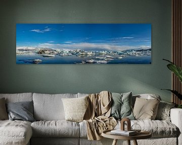 Jökulsárlón, Panoramafoto van een Gletsjermeer op zuidelijk IJsland