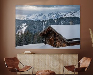 Mountain hut in winter landscape by Coen Weesjes