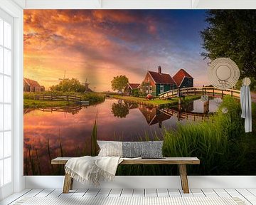 Kleurrijke zonsondergang Zaanse Schans van Albert Dros