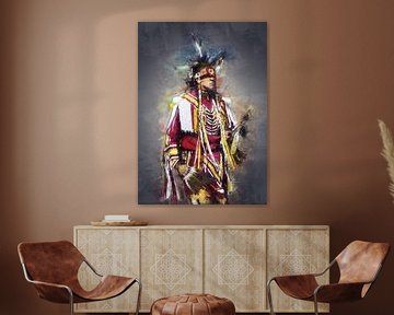 Oil paint portrait of an Indian by Bert Hooijer
