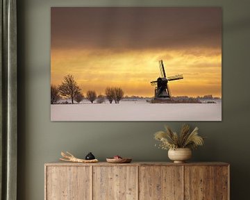 Windmill Weel and Braken 1632 in winter at sunset by Peter Bolman