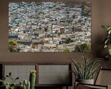 Enchevêtrement de maisons en cube blanc, Lindos, Rhodes, Grèce sur Rene van der Meer