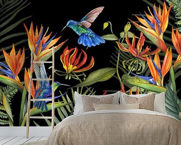 Tropical flowers hummingbirds by Geertje Burgers