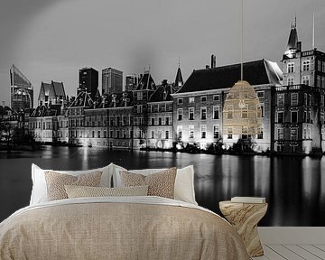 The Hague Hofvijver in the evening black and white by By Marjolein Design