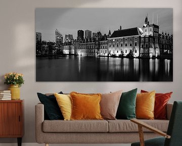 The Hague Hofvijver in the evening black and white by Marjolein van Middelkoop