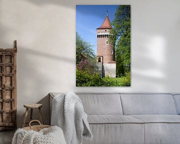 Medival Town wall with Tower in Planty Park, Stare Miasto old town, Krakow, Lesser Poland, Poland, E