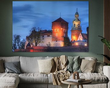 Château de Wawel au crépuscule, Cracovie, Petite Pologne, Pologne, Europe