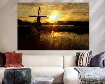 Zonsondergang met molen bij de Oude IJssel van Arno Wolsink