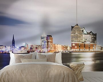 Hamburg with the Elbe Philharmonic at night by Günter Albers