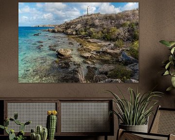 Vuurtoren op het Caracasbaai Eiland in Curacao