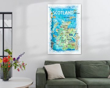 Illustrierte Karte von Schottland mit Sehenswürdigkeiten und Highlights