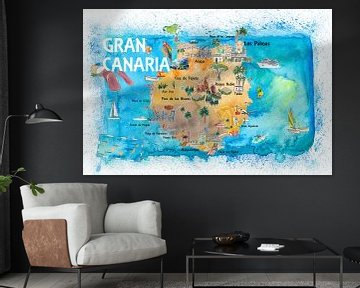 Gran Canarias Spanje geïllustreerde kaart met bezienswaardigheden en hoogtepunten van Markus Bleichner