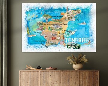 Tenerife Canarische Eilanden Spanje geïllustreerde kaart met bezienswaardigheden en hoogtepunten van Markus Bleichner