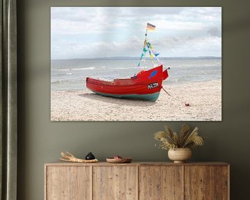 vissersboot op het strand in Ahlbeck, Ahlbeck, eiland Usedom, Mecklenburg-Vorpommern, Duitsland, eur