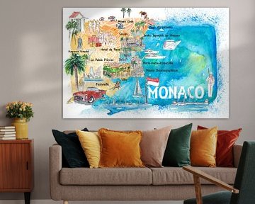 Monaco Monte Carlo Illustrated kaart met bezienswaardigheden en hoogtepunten van Markus Bleichner