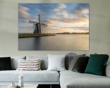 Poldermolen de Helper in Groningen at sunset by Vincent Alkema