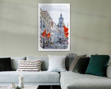 De Kremerstraat en de Peperbus in Bergen op Zoom (aquarel) van Art by Jeronimo