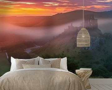 Zonsopkomst Corfe Castle, Dorset, Engeland