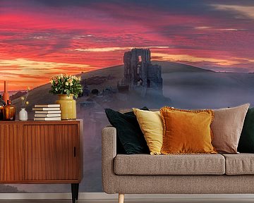 Zonsopkomst Corfe Castle, Dorset, Engeland