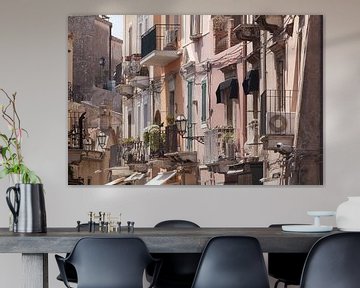 Oude huisgevels, hoofdstraat Corso Umberto, Taormina, provincie Messina, Sicilië, Italië, Europa, Si
